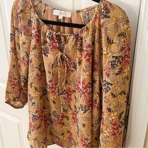 LOFT Floral Tie Neck Blouse